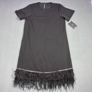 Joh Apparel Black Feather Hem Dress XS NWT Stretch Cocktail Party Sheath